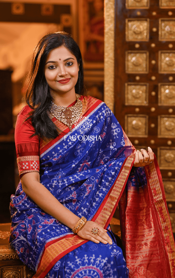 DIVYANSHI AKASHA SAMBALPURI HANDLOOM TISSUE AANCHAL PURE SILK SAREE