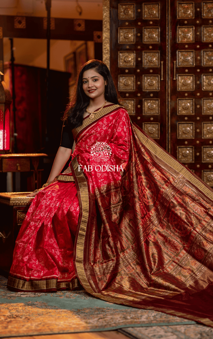 ARKA KSHETRA (KONARK TEMPLE MOTIF) EXCLUSIVE SAMBALPURI HANDLOOM PURE SILK TISSUE ANCHAL SAREE