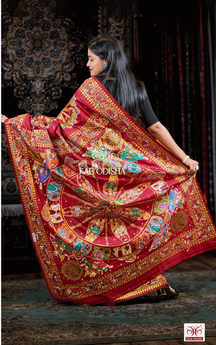 KONARK CHAKRA NARTAKI THEME PATTACHITRA PURE SILK SAREE