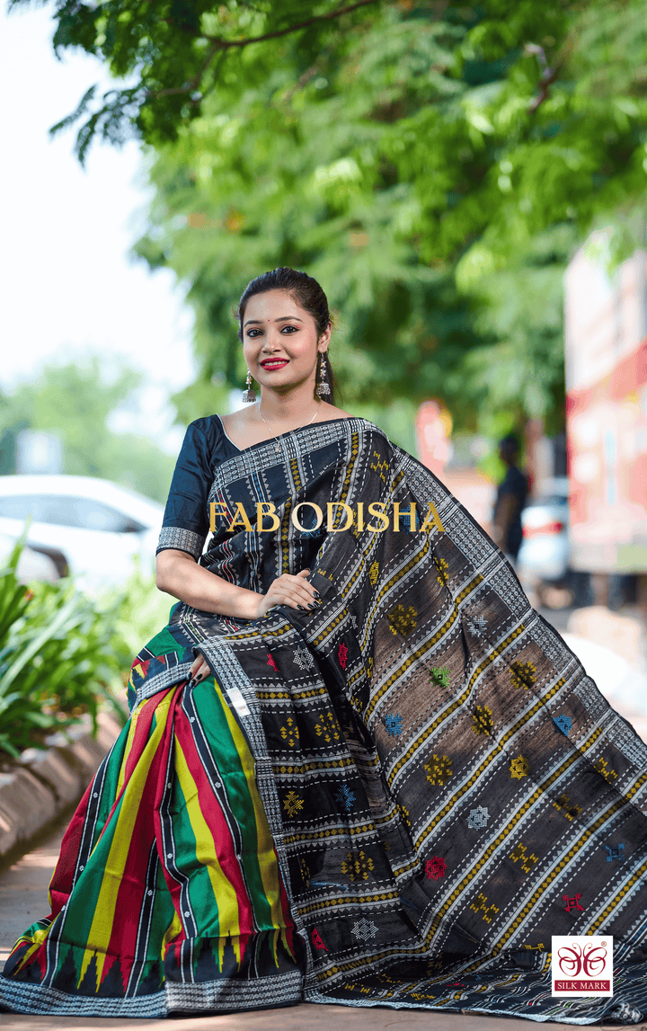 INDRA DHANUSH SVARNA EXCLUSIVE BERHAMPURI DOUBLE AANCHAL PURE SILK PATTA SAREE