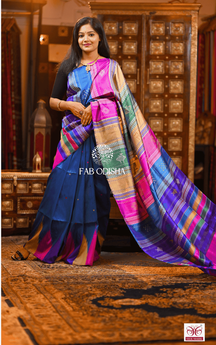 KRISHNA KANYA MULTI KUMBHA BERHAMPURI DOUBLE AANCHAL PURE SILK PATTA SAREE
