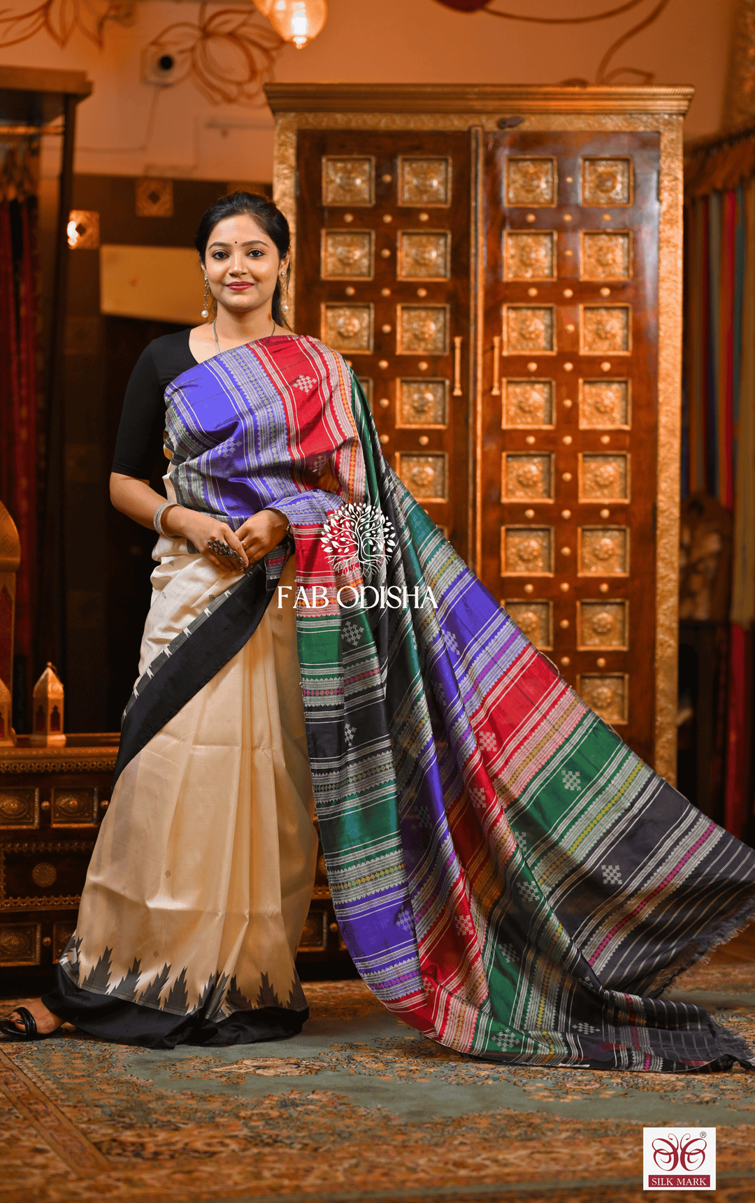 TEJOMAYA AMBARAM BERHAMPURI DOUBLE AANCHAL PURE SILK PATTA SAREE