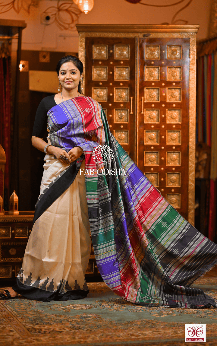TEJOMAYA AMBARAM BERHAMPURI DOUBLE AANCHAL PURE SILK PATTA SAREE