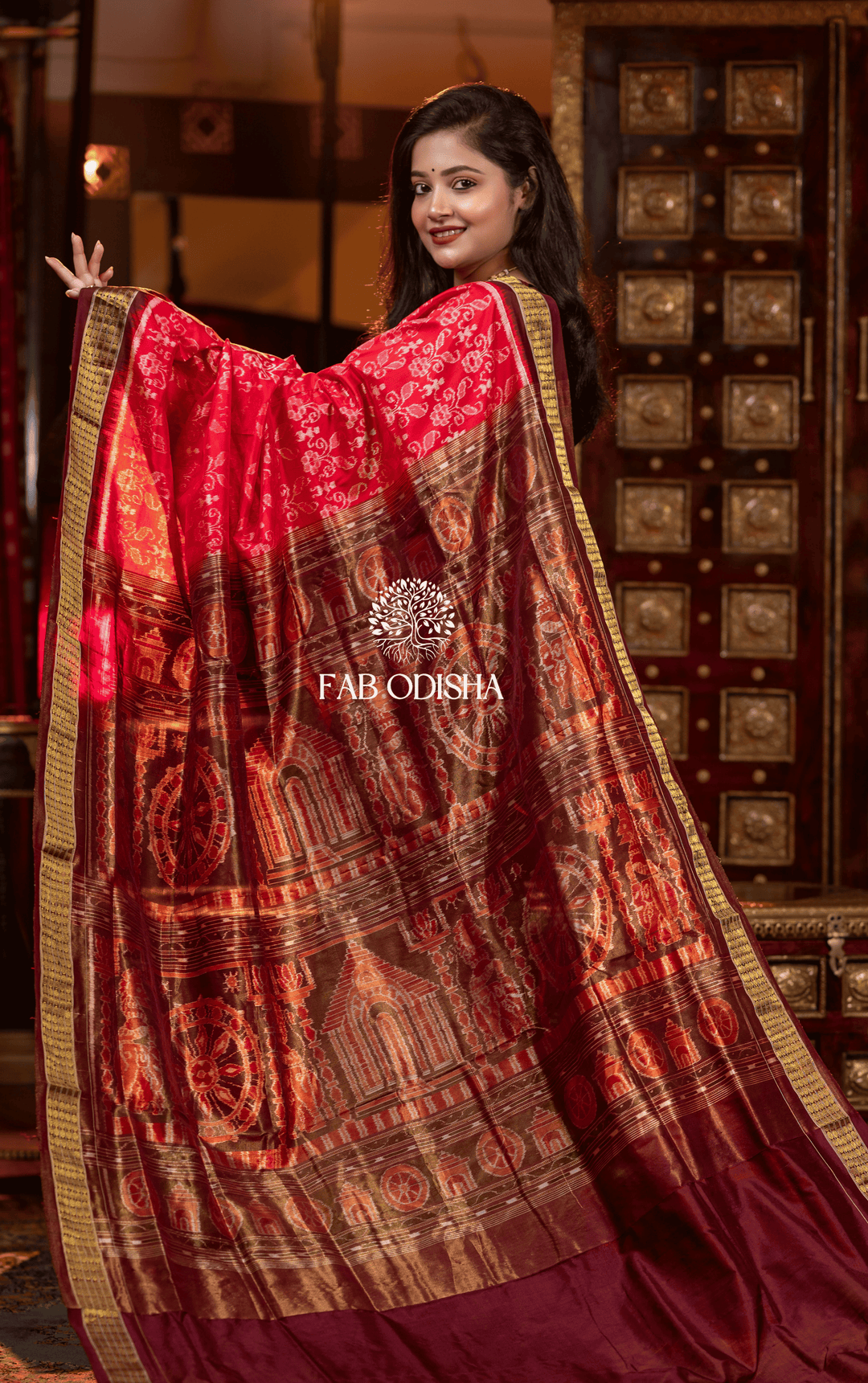 ARKA KSHETRA (KONARK TEMPLE MOTIF) EXCLUSIVE SAMBALPURI HANDLOOM PURE SILK TISSUE ANCHAL SAREE