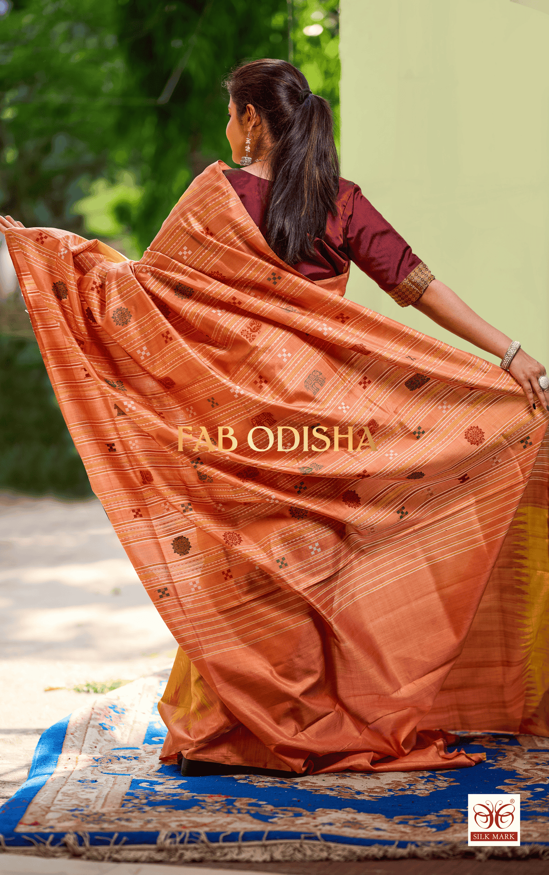 DHRITI PARAM VASTRA NATURAL DYE EXCLUSIVE BERHAMPURI DOUBLE AANCHAL PURE SILK PATTA SAREE