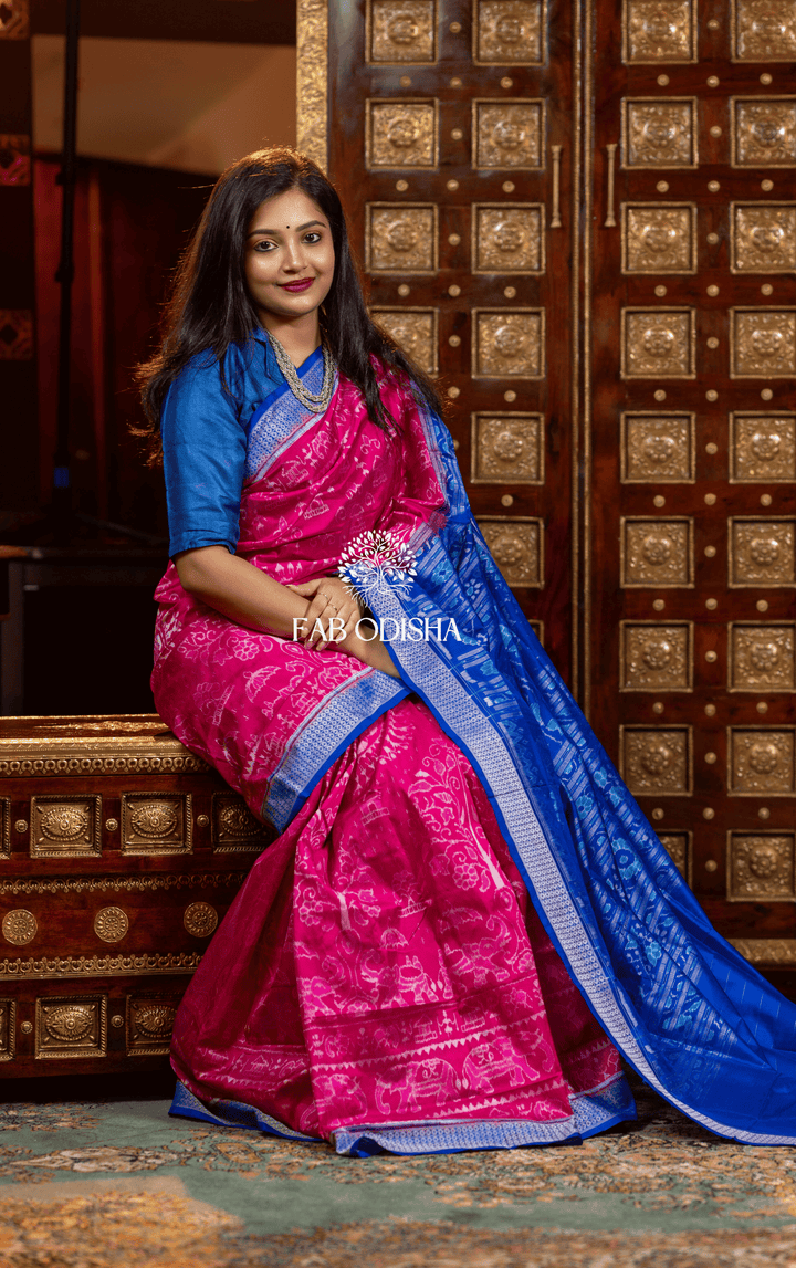INDRAJAAL CELESTIAL EXCLUSIVE SAMBALPURI HANDLOOM PURE SILK TISSUE ANCHAL SAREE
