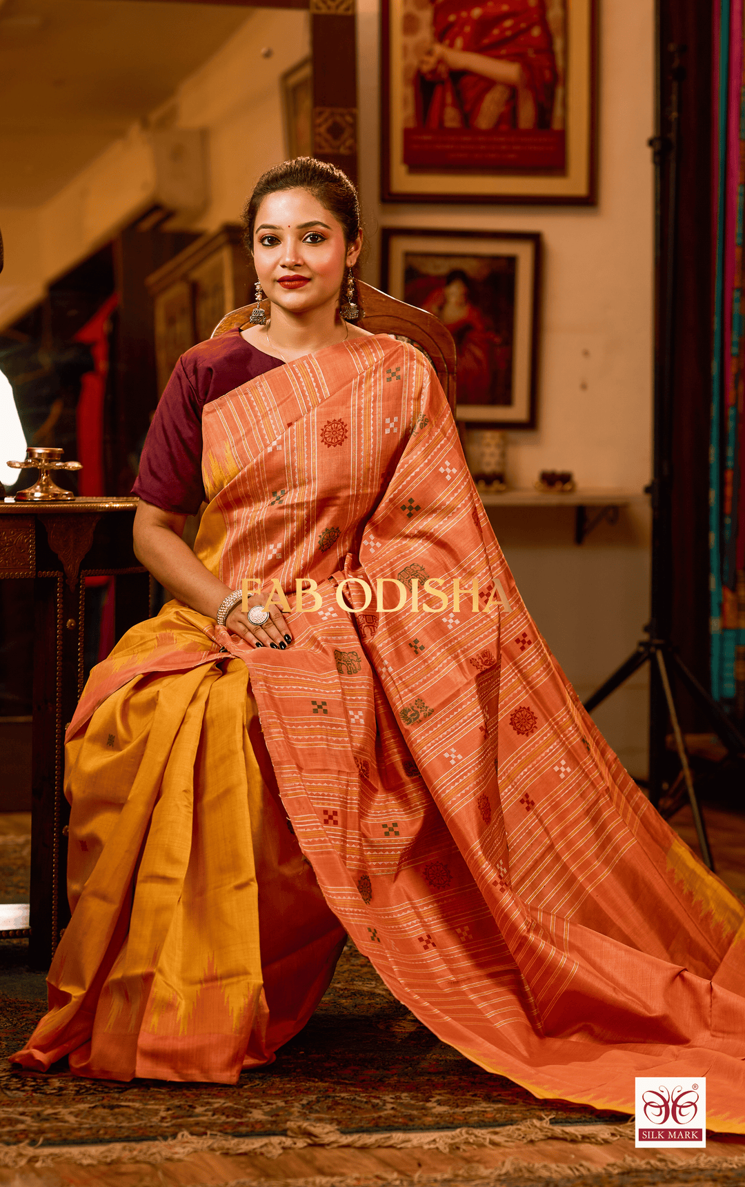 DHRITI PARAM VASTRA NATURAL DYE EXCLUSIVE BERHAMPURI DOUBLE AANCHAL PURE SILK PATTA SAREE