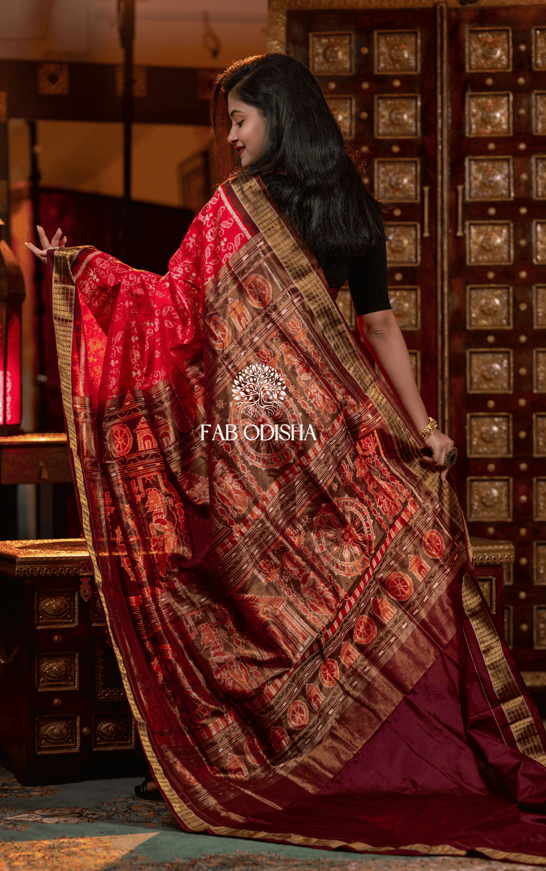 ARKA KSHETRA (KONARK TEMPLE MOTIF) EXCLUSIVE SAMBALPURI HANDLOOM PURE SILK TISSUE ANCHAL SAREE