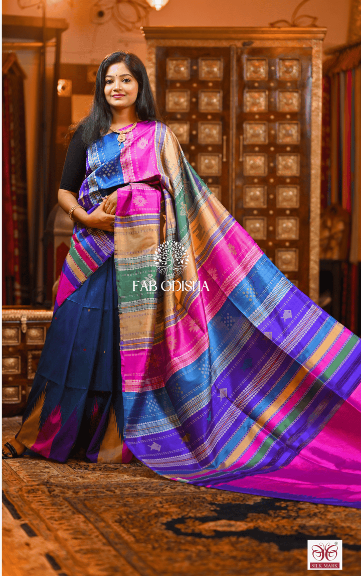 KRISHNA KANYA MULTI KUMBHA BERHAMPURI DOUBLE AANCHAL PURE SILK PATTA SAREE