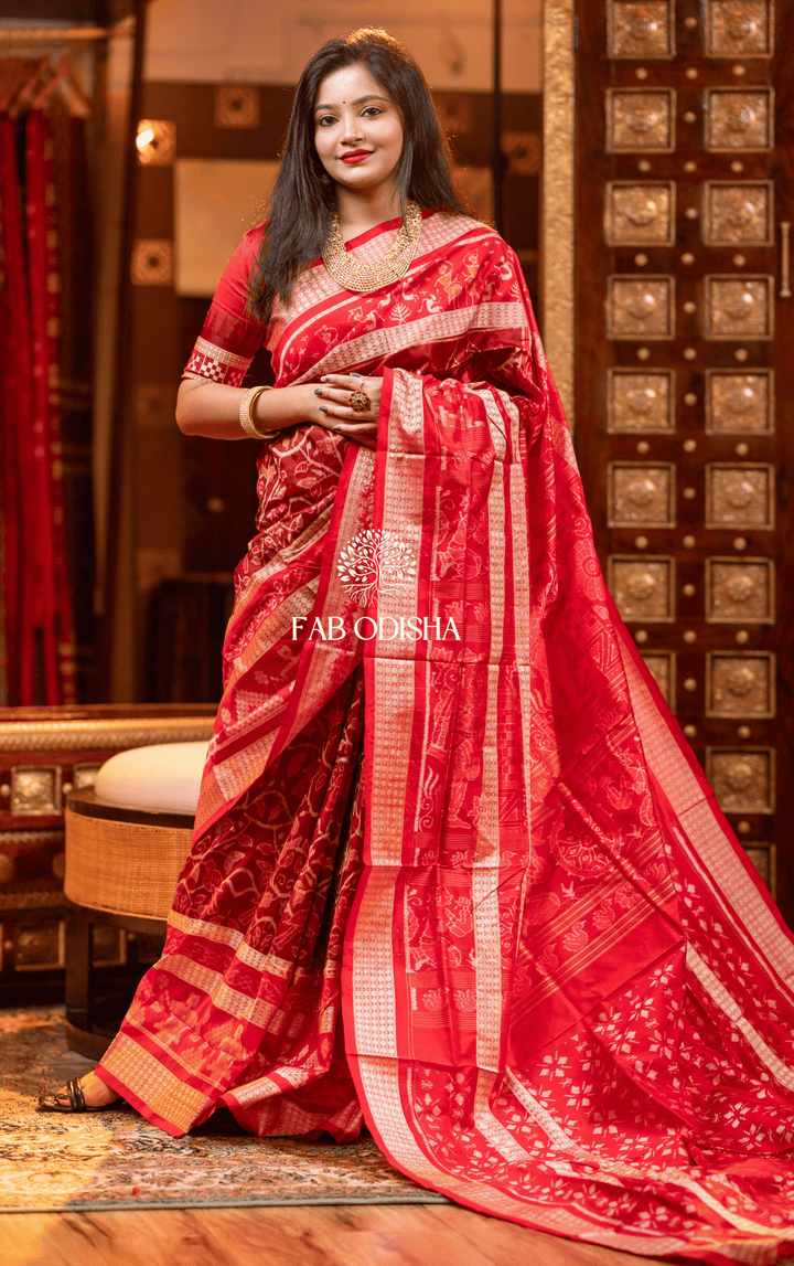 DURGA"S DRAPE EXCLUSIVE SAMBALPURI HANDLOOM PURE SILK SAREE