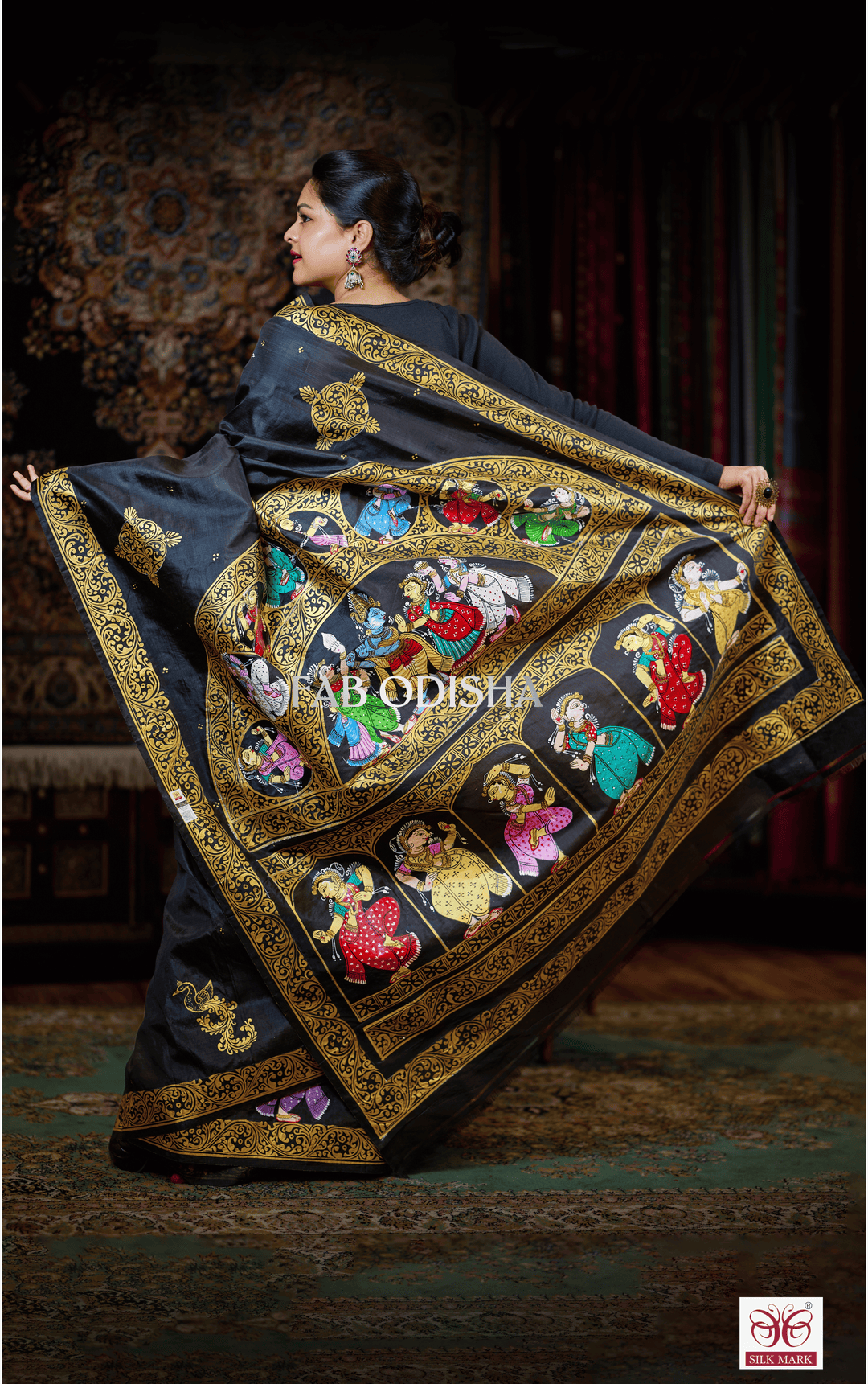 RADHE KRISHNA RASA THEME ODISHI PATTACHITRA SILK SAREE