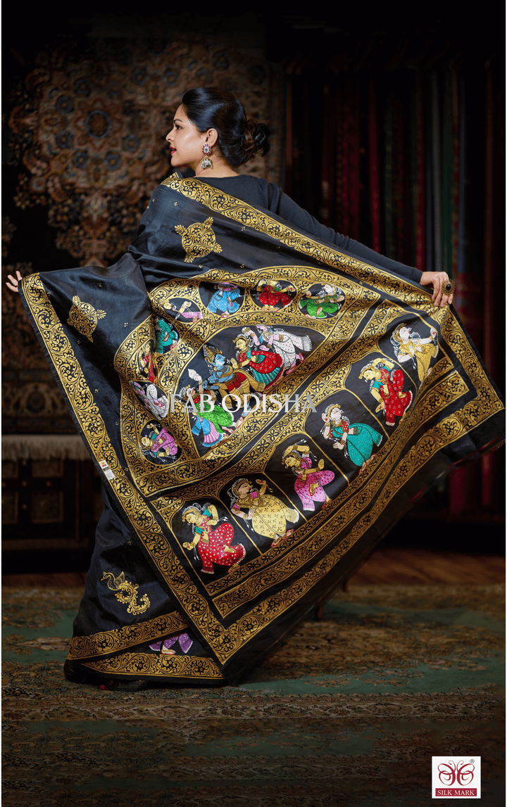 RADHE KRISHNA RASA THEME ODISHI PATTACHITRA SILK SAREE