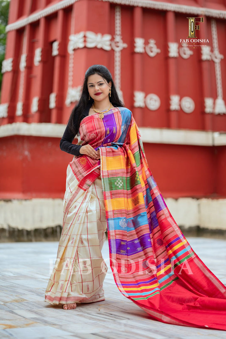 PADMAVATI VASTRA BERHAMPURI HANDLOOM DOUBLE AANCHAL PURE SILK PATTA SAREE