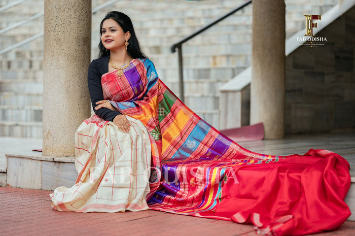 PADMAVATI VASTRA BERHAMPURI HANDLOOM DOUBLE AANCHAL PURE SILK PATTA SAREE