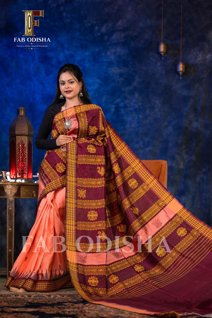 KADAMBINI HERITAGE BERHAMPURI HANDLOOM DOUBLE AANCHAL PURE SILK PATTA SAREE