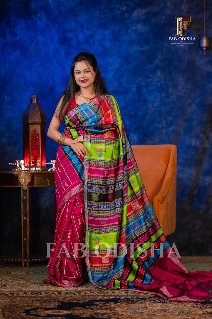 GAJAGAMINI REGAL EXCLUSIVE BERHAMPURI HANDLOOM DOUBLE AANCHAL PURE SILK PATTA SAREE