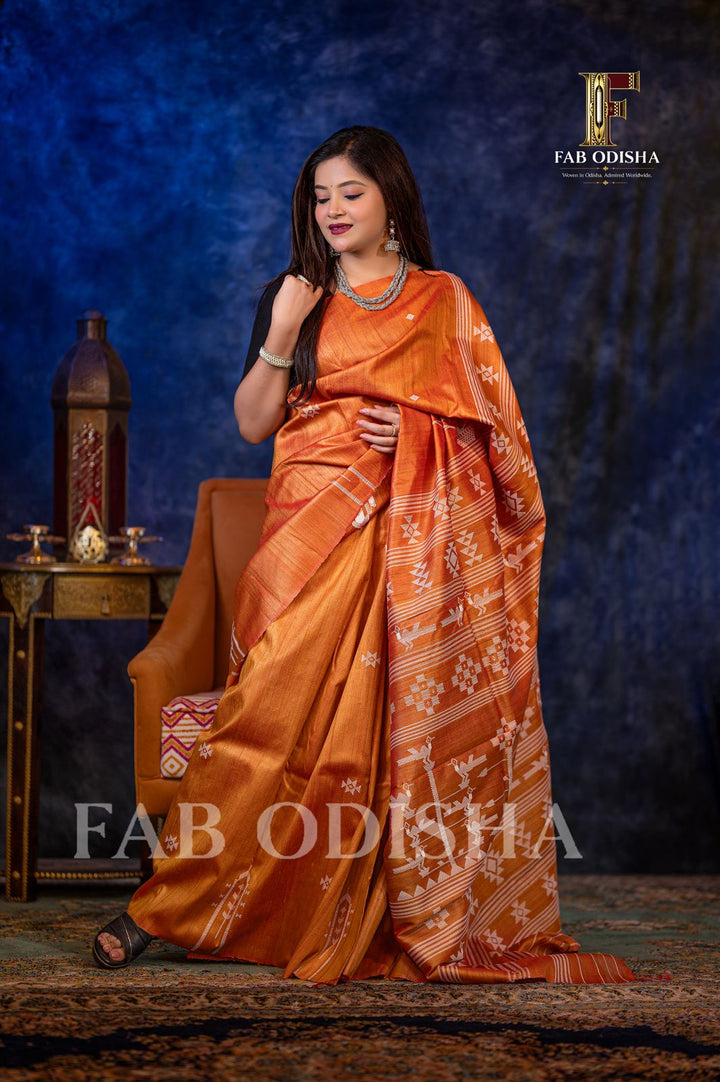 MANDAKINI GANJAMI BOMKAI HERITAGE FINE TUSSAR SILK SAREE