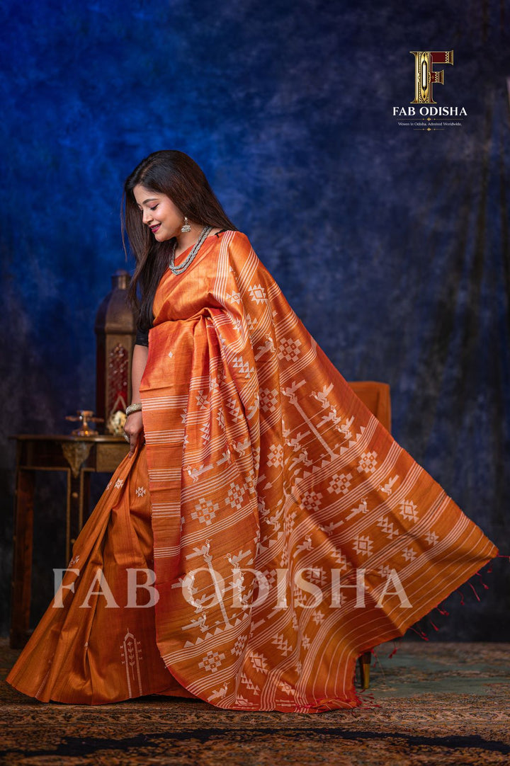MANDAKINI GANJAMI BOMKAI HERITAGE FINE TUSSAR SILK SAREE