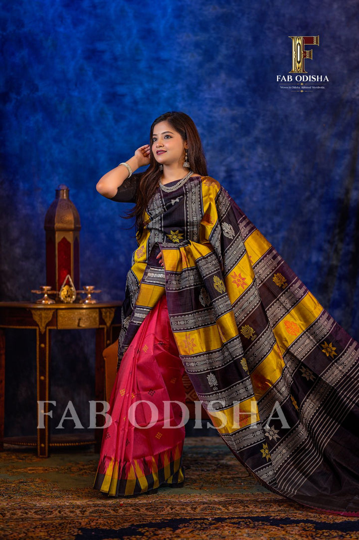 NAKSHI DRAPES BERHAMPURI HANDLOOM DOUBLE AANCHAL PURE SILK PATTA SAREE