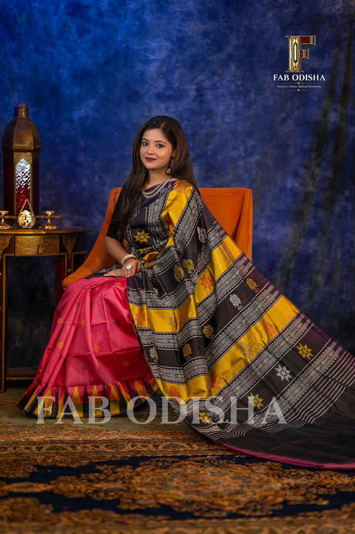 NAKSHI DRAPES BERHAMPURI HANDLOOM DOUBLE AANCHAL PURE SILK PATTA SAREE