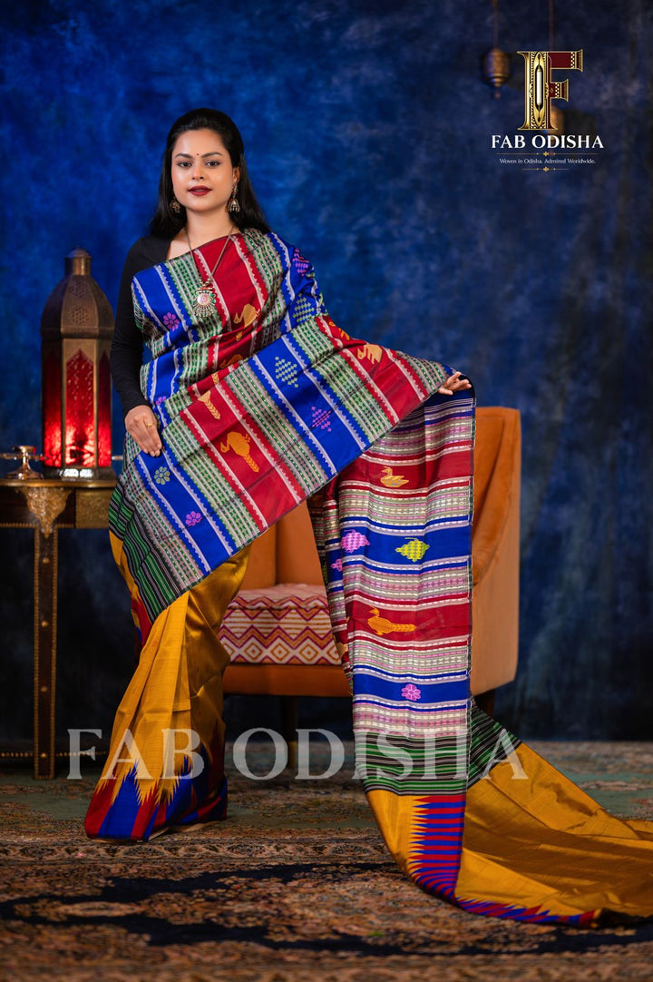 RANGAMAYURI BERHAMPURI HANDLOOM DOUBLE AANCHAL PURE SILK PATTA SAREE