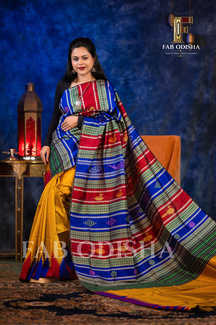 RANGAMAYURI BERHAMPURI HANDLOOM DOUBLE AANCHAL PURE SILK PATTA SAREE