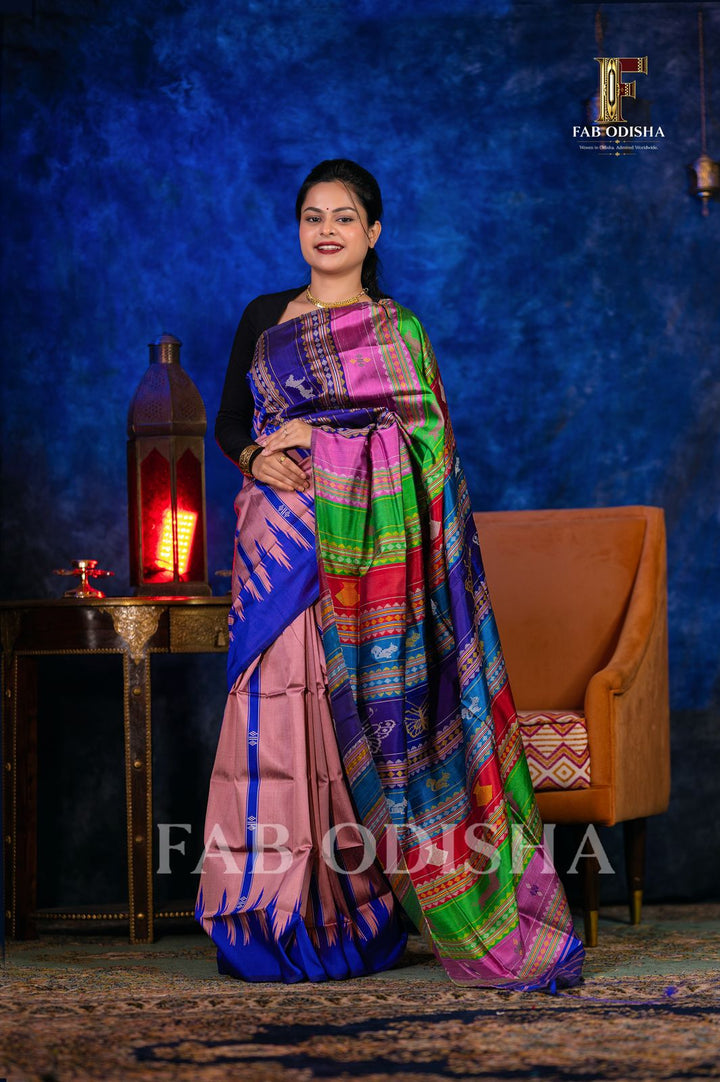 APSARA SADHNA BERHAMPURI HANDLOOM DOUBLE AANCHAL PURE SILK PATTA SAREE