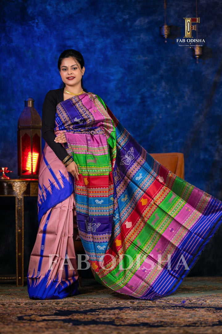 APSARA SADHNA BERHAMPURI HANDLOOM DOUBLE AANCHAL PURE SILK PATTA SAREE