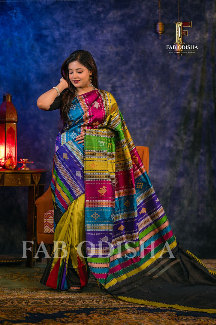 APARAJITA VINTAGE BERHAMPURI HANDLOOM DOUBLE AANCHAL PURE SILK PATTA SAREE