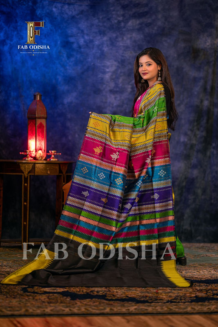 APARAJITA VINTAGE BERHAMPURI HANDLOOM DOUBLE AANCHAL PURE SILK PATTA SAREE