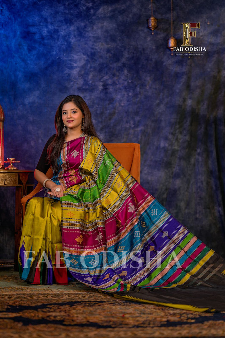 APARAJITA VINTAGE BERHAMPURI HANDLOOM DOUBLE AANCHAL PURE SILK PATTA SAREE