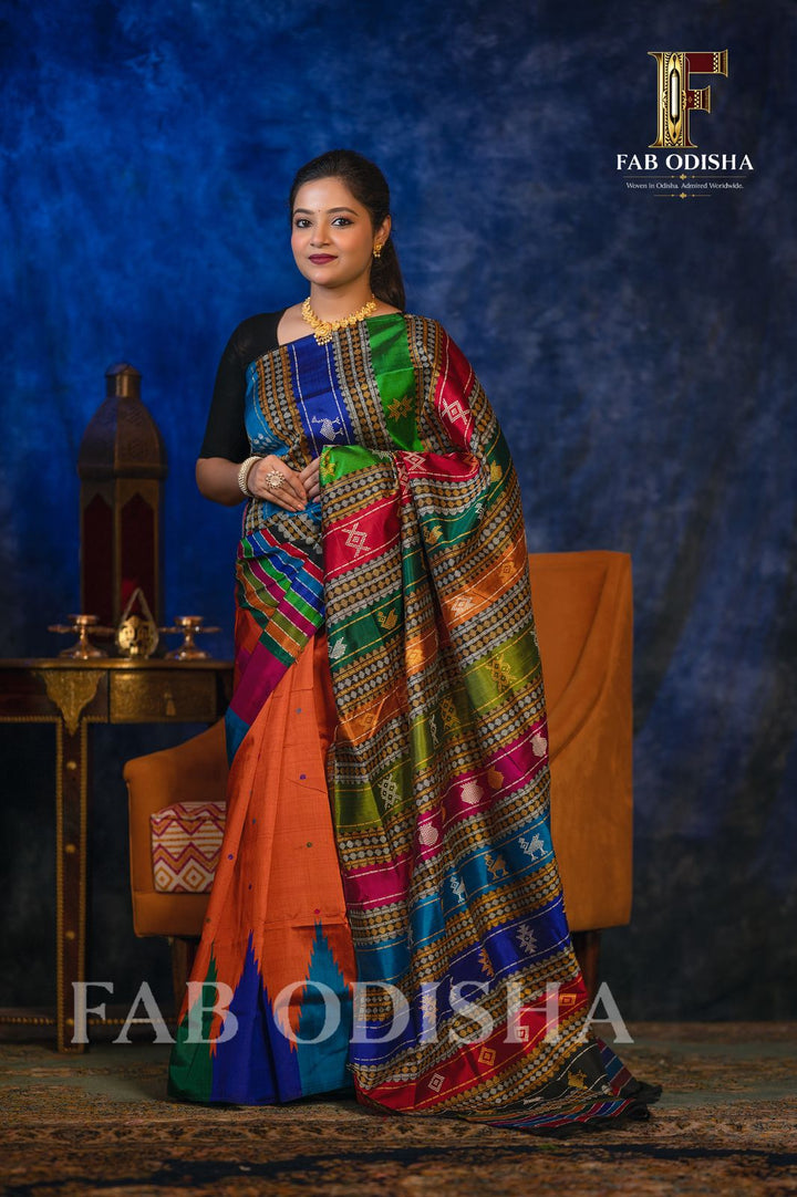 LABANGA LATA LUXE BERHAMPURI HANDLOOM DOUBLE AANCHAL PURE SILK PATTA SAREE
