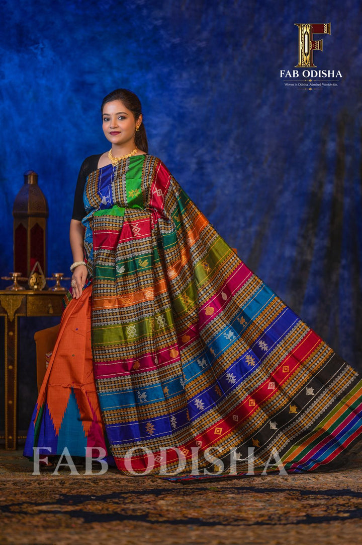 LABANGA LATA LUXE BERHAMPURI HANDLOOM DOUBLE AANCHAL PURE SILK PATTA SAREE