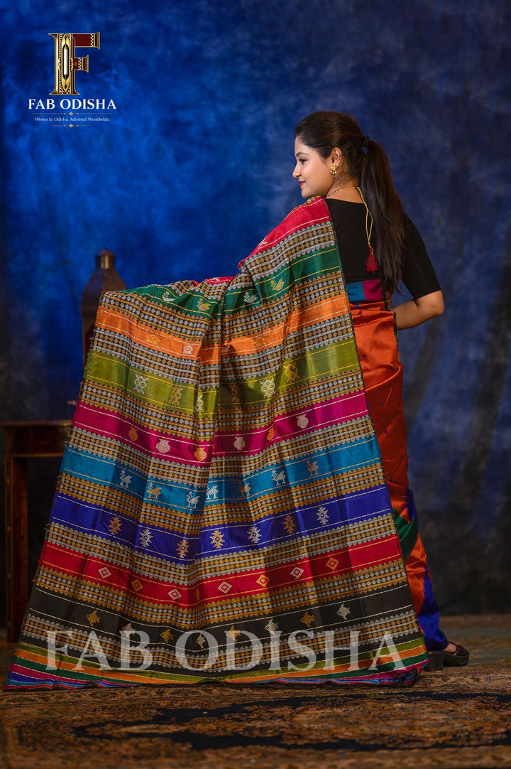 LABANGA LATA LUXE BERHAMPURI HANDLOOM DOUBLE AANCHAL PURE SILK PATTA SAREE