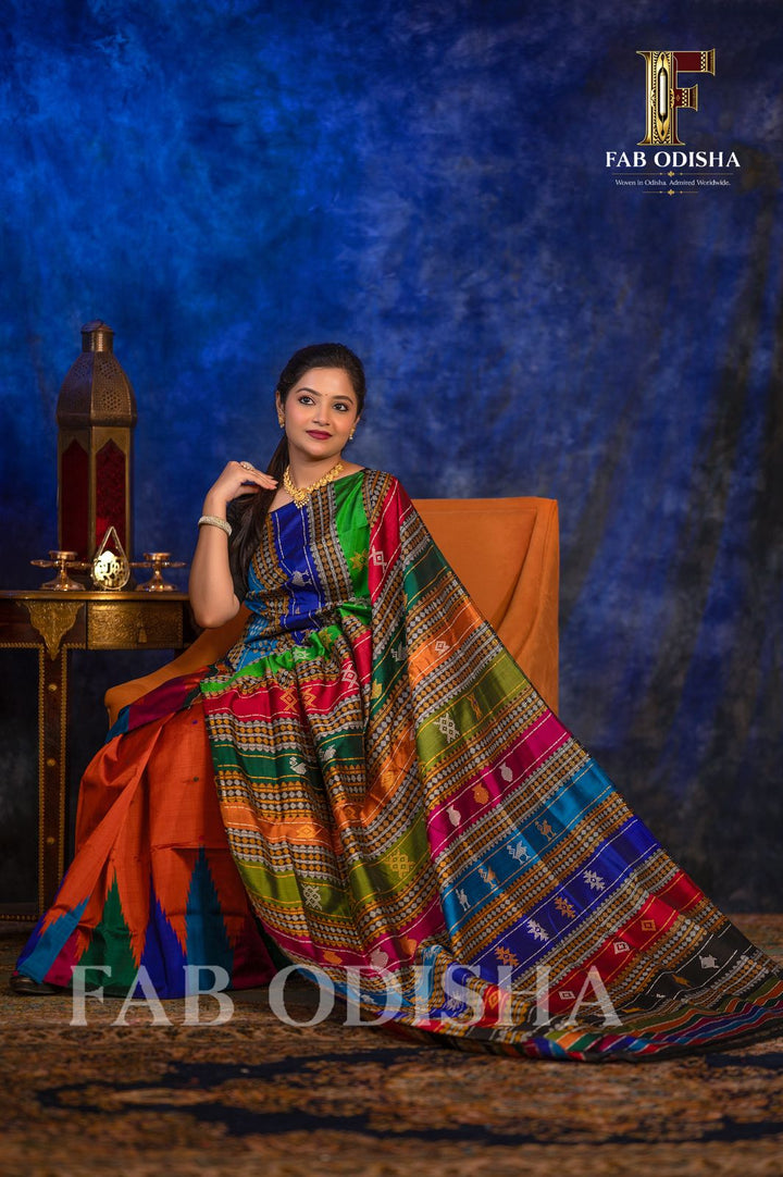 LABANGA LATA LUXE BERHAMPURI HANDLOOM DOUBLE AANCHAL PURE SILK PATTA SAREE