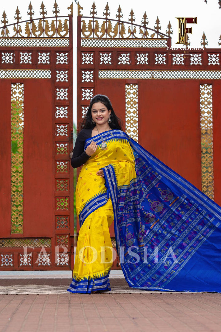 PATITA PABAN NILA CHAKRA HERITAGE SAMBALPURI HANDLOOM PURE SILK SAREE