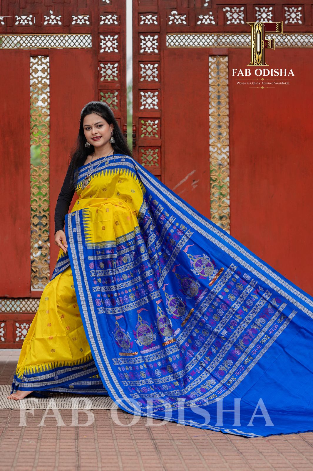 PATITA PABAN NILA CHAKRA HERITAGE SAMBALPURI HANDLOOM PURE SILK SAREE