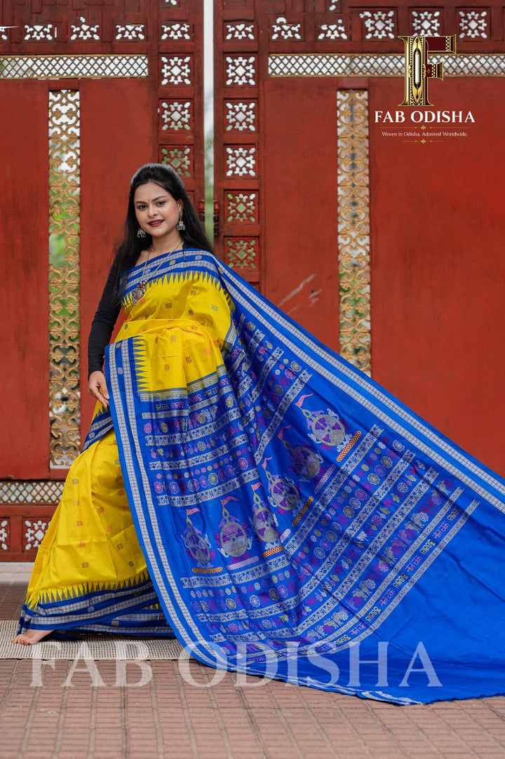 PATITA PABAN NILA CHAKRA HERITAGE SAMBALPURI HANDLOOM PURE SILK SAREE