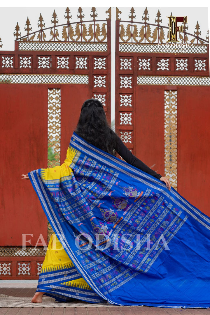 PATITA PABAN NILA CHAKRA HERITAGE SAMBALPURI HANDLOOM PURE SILK SAREE