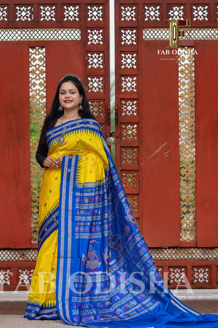 PATITA PABAN NILA CHAKRA HERITAGE SAMBALPURI HANDLOOM PURE SILK SAREE