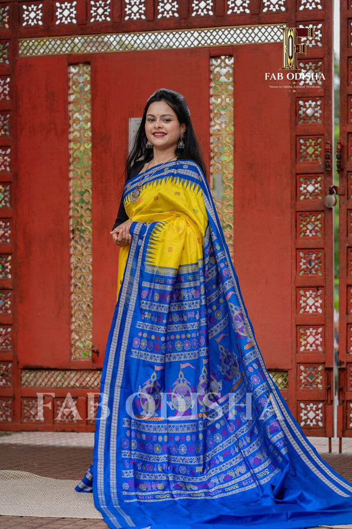 PATITA PABAN NILA CHAKRA HERITAGE SAMBALPURI HANDLOOM PURE SILK SAREE
