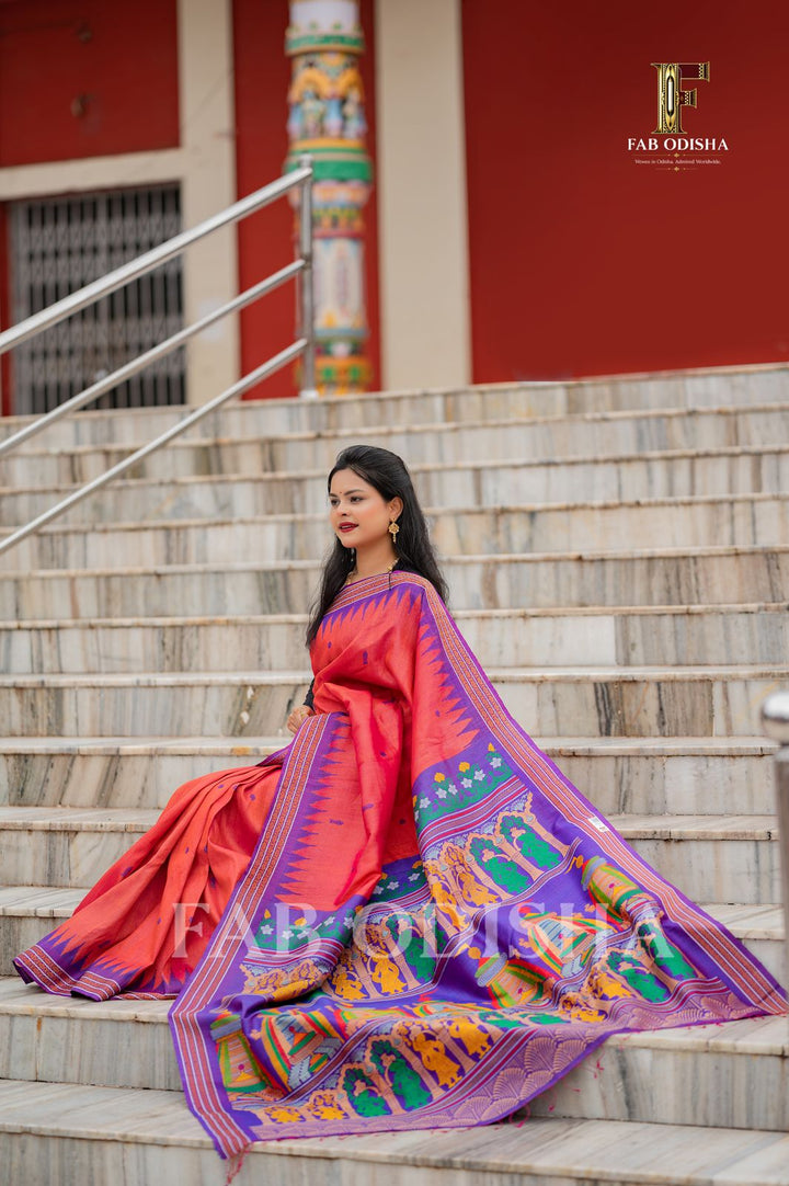 NANDI GHOSHA SHREE MANDIR HERITAGE EXCLUSIVE FINE TUSSAR SILK SAREE