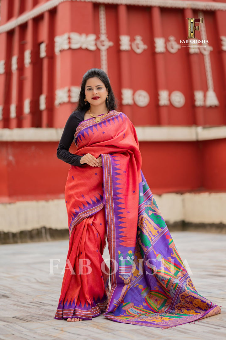 NANDI GHOSHA SHREE MANDIR HERITAGE EXCLUSIVE FINE TUSSAR SILK SAREE