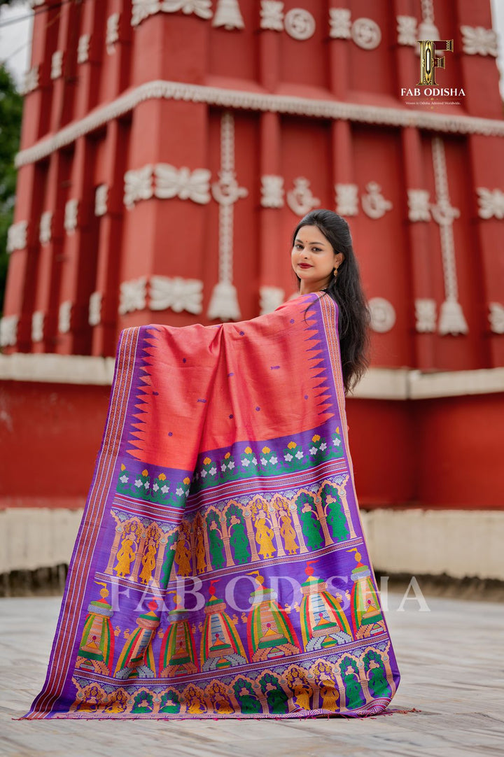 NANDI GHOSHA SHREE MANDIR HERITAGE EXCLUSIVE FINE TUSSAR SILK SAREE