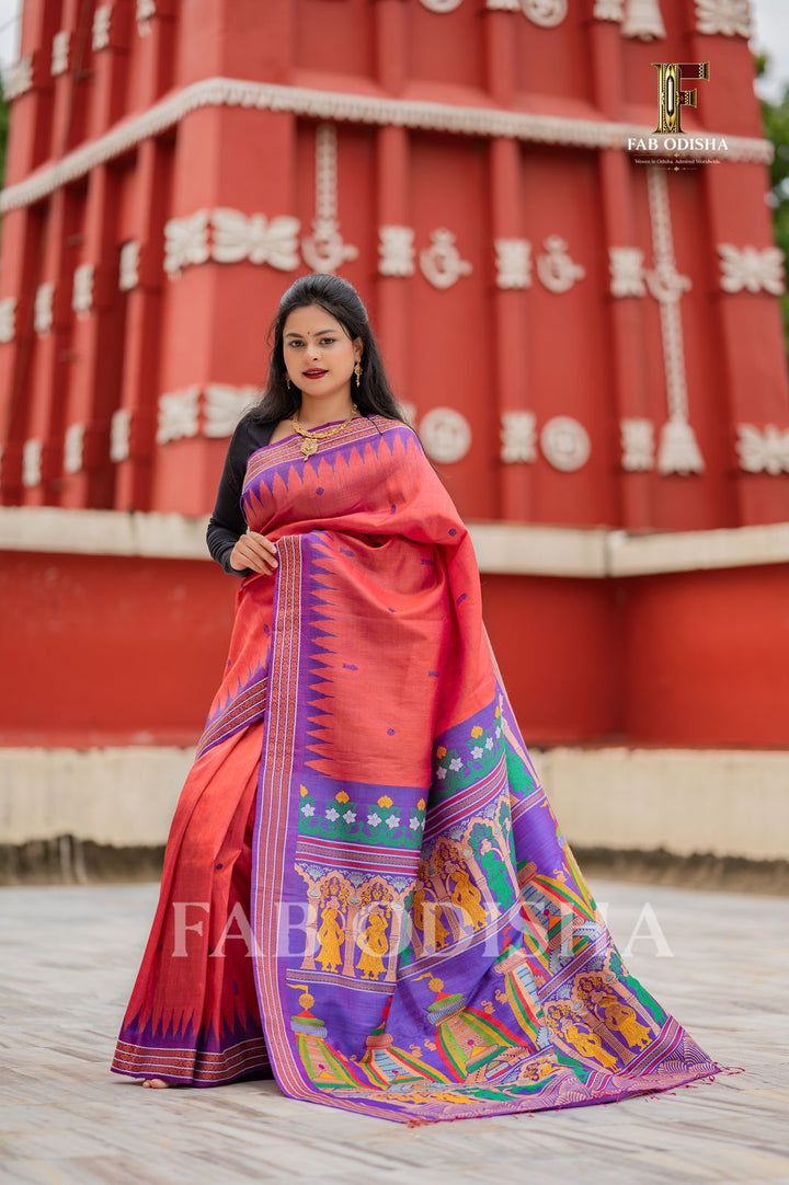NANDI GHOSHA SHREE MANDIR HERITAGE EXCLUSIVE FINE TUSSAR SILK SAREE