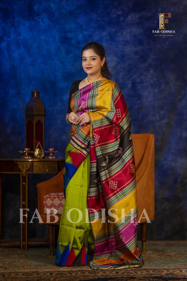 TRISARA DEVAM BERHAMPURI HANDLOOM DOUBLE AANCHAL PURE SILK PATTA SAREE