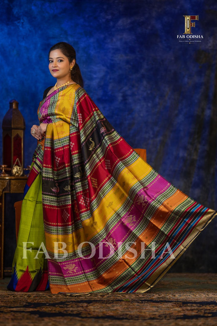 TRISARA DEVAM BERHAMPURI HANDLOOM DOUBLE AANCHAL PURE SILK PATTA SAREE