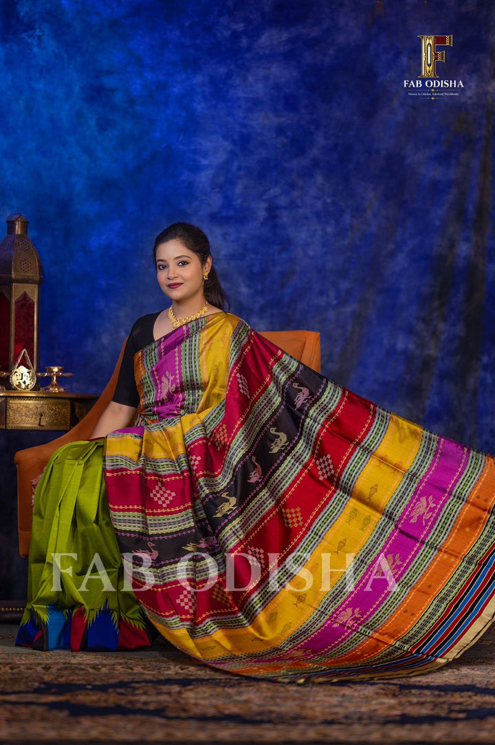 TRISARA DEVAM BERHAMPURI HANDLOOM DOUBLE AANCHAL PURE SILK PATTA SAREE