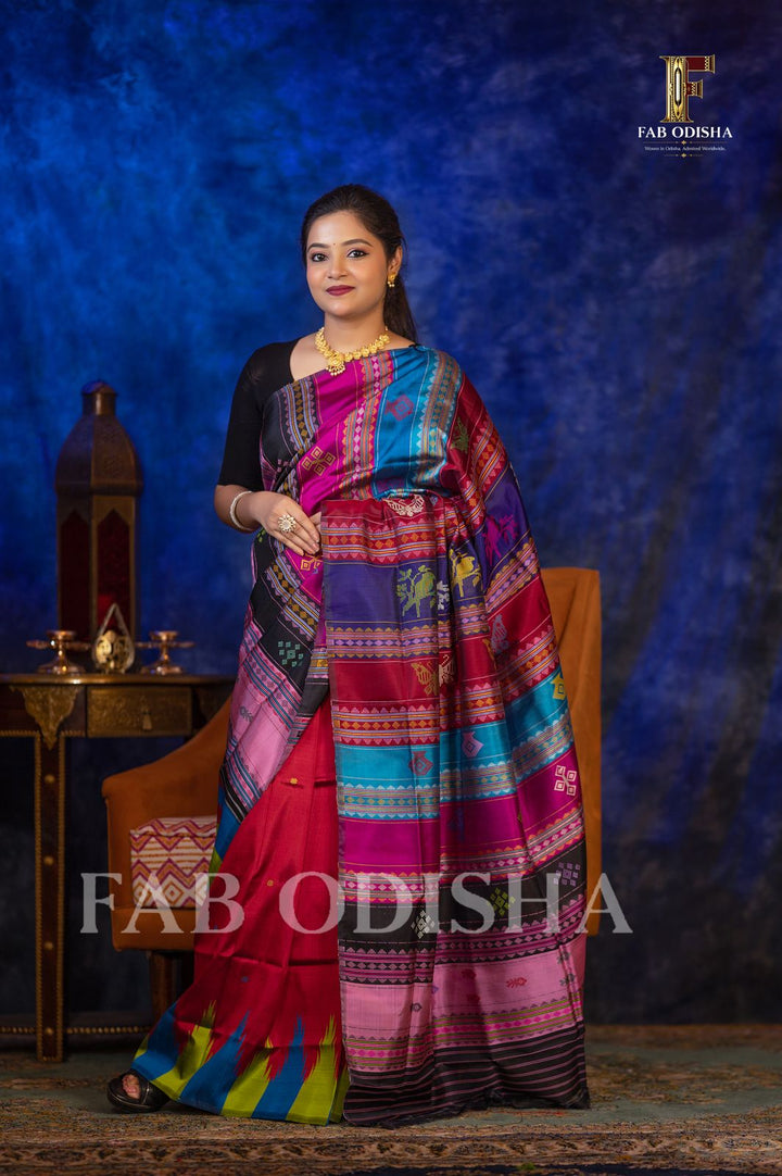 SANSKRITI DIVYA BERHAMPURI HANDLOOM DOUBLE AANCHAL PURE SILK PATTA SAREE