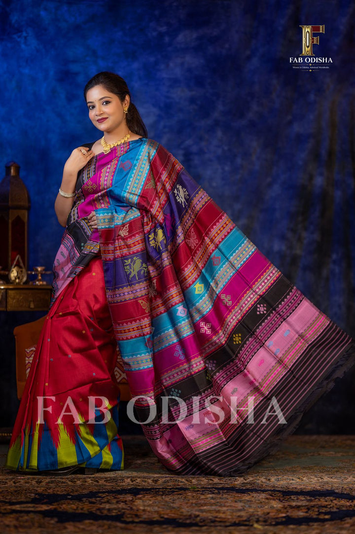 SANSKRITI DIVYA BERHAMPURI HANDLOOM DOUBLE AANCHAL PURE SILK PATTA SAREE